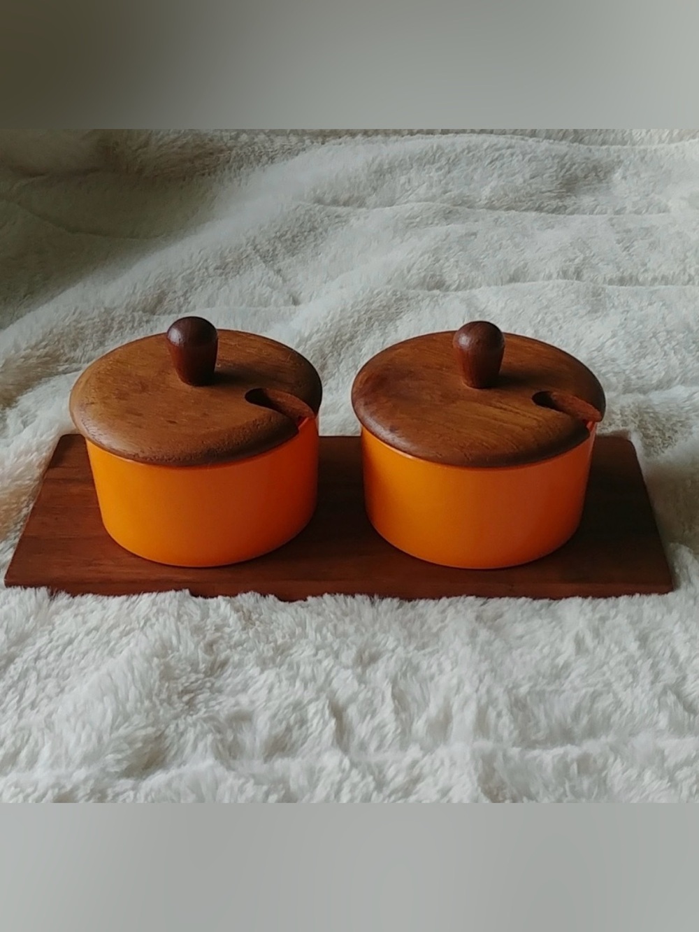 Vintage Liithje Teak Orange Condiment Holder Made in Denmark Mid Century Modern